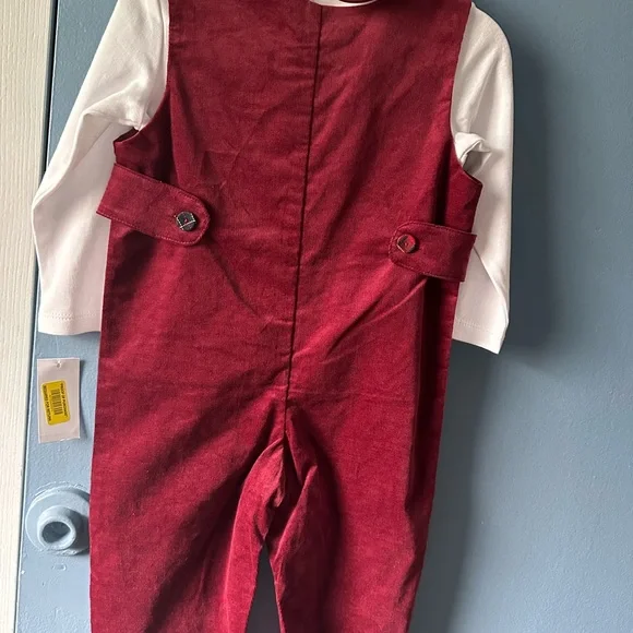 Edgehill Collection Burgundy Overalls with White Shirt